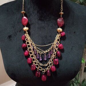Womens Fashion Rhinestone Charm Gold Tone Chain Statement Necklace with Lobster